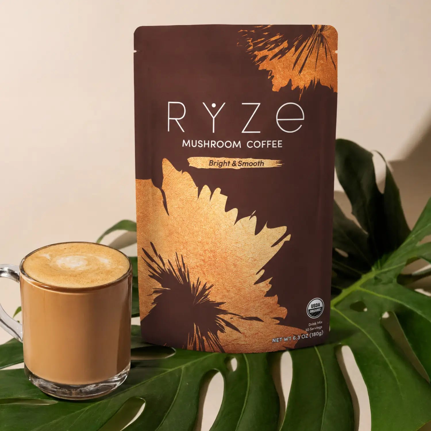 RYZE Mushroom Coffee — Organic Instant Coffee with Cordyceps & Reishi, 30 Servings Q0