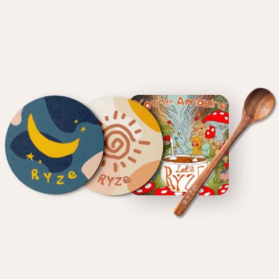 Coasters + Mushroom Magnet + Acacia Spoon N6