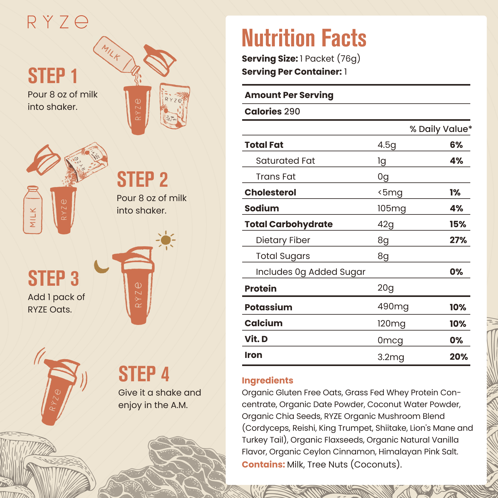 Mushroom Overnight Oats Pack (28 Servings) Z5