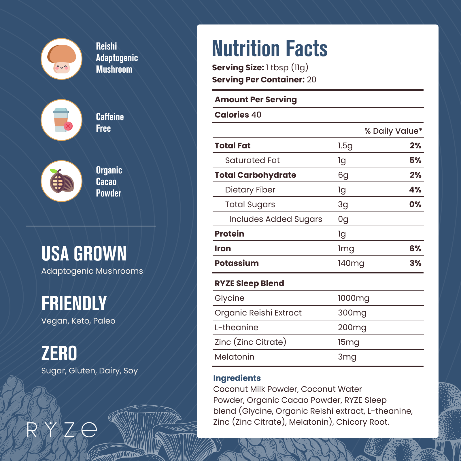 RYZE Hot Cocoa - with 6 Sleep Superfoods to Help Fall Asleep and Stay Asleep A1