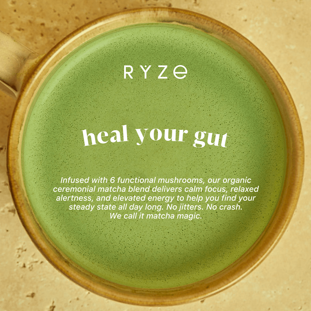 RYZE Mushroom Matcha - with 6 Organic Adaptogenic Mushrooms Grown In USA and Ceremonial-Grade Japanese Matcha G3
