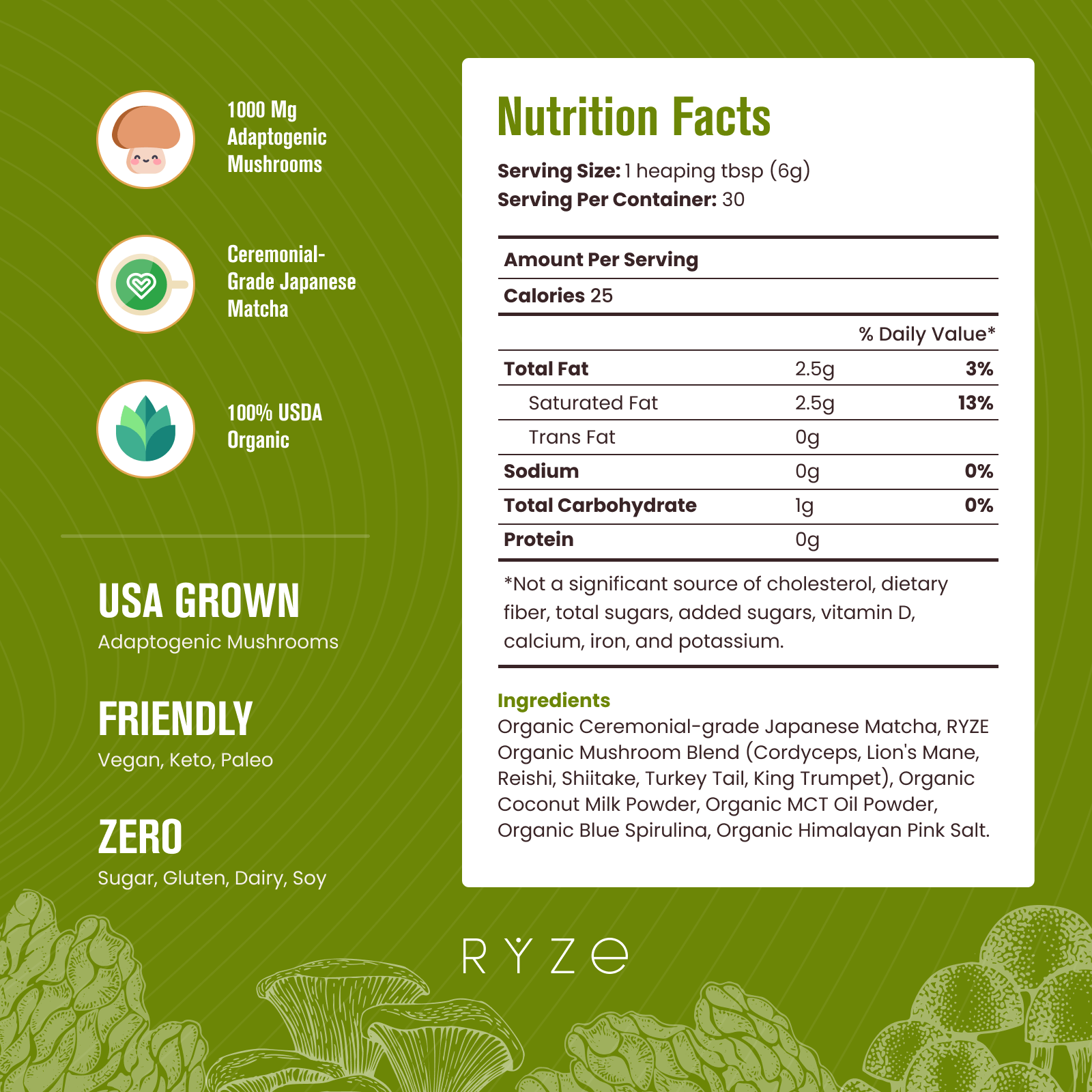 RYZE Organic Mushroom Matcha Starter Kit (60 servings) V9